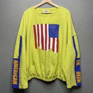 X2 Seoul Collection American Flag Oversized Lime Sweatshirt One Size